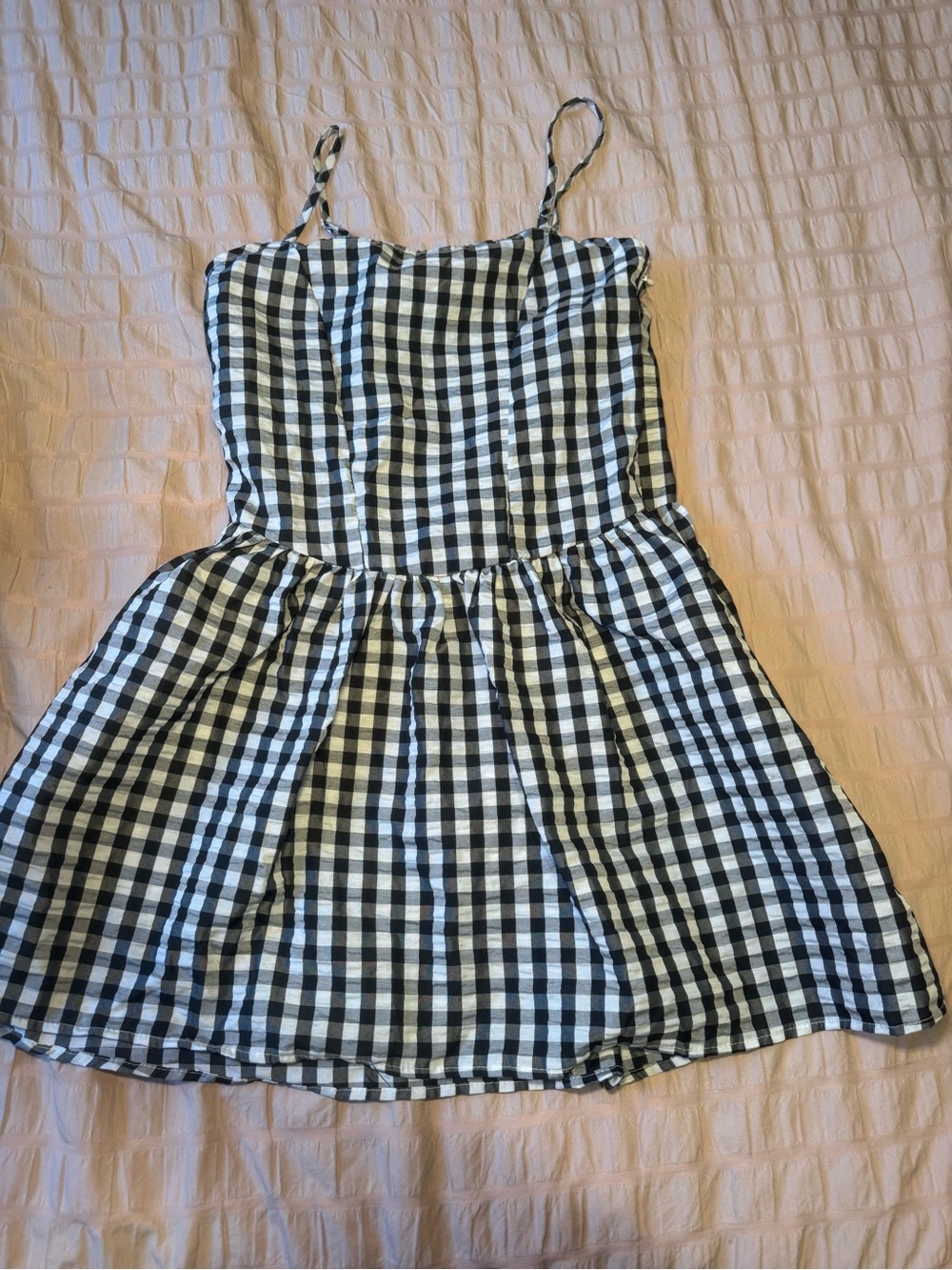 Black & White Gingham Spaghetti-Strap Dress